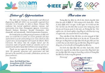 Thư cảm ơn Quý Đại biểu tham gia Hội thảo khoa học quốc tế về Môi trường và Kỹ thuật điện - châu Á 2023 (EEE-AM 2023)