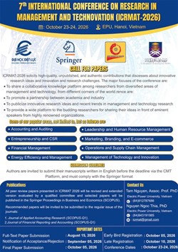 Hội thảo khoa học quốc tế lần thứ 7: Nghiên cứu về Quản lý và Đổi mới công nghệ 2026 (The 7th International Conference on Research in Management and Technovation, 2026 - ICRMAT 2026)