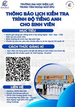 Thông báo tổ chức kiểm tra năng lực tiếng Anh miễn phí cho sinh viên Trường Đại học Điện lực