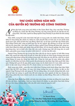 Thư chúc mừng năm mới 2026 của Quyền Bộ trưởng Bộ Công Thương